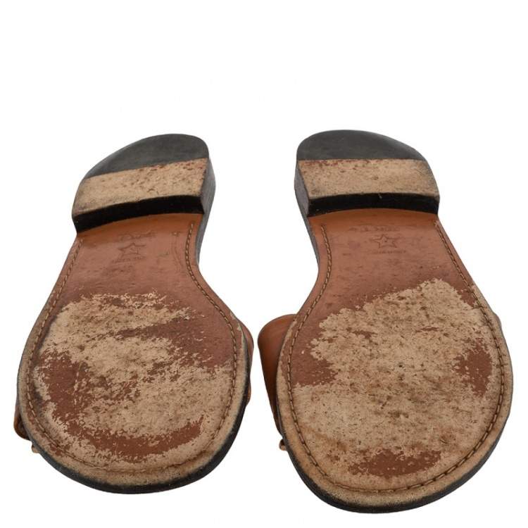 Pre Owned Dior Brown Leather Logo Flat Sandals Size 39