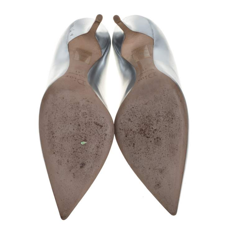 Pre Owned Dior Metallic Silver Leather Pointed Toe Pumps Size 41