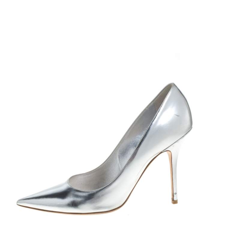 Pre Owned Dior Metallic Silver Leather Pointed Toe Pumps Size 41