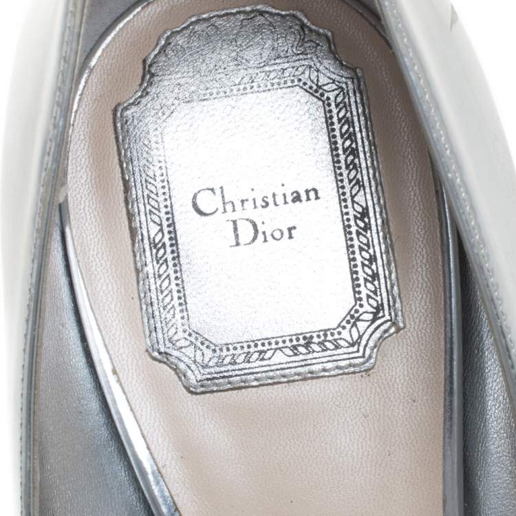 Pre Owned Dior Metallic Silver Leather Pointed Toe Pumps Size 41
