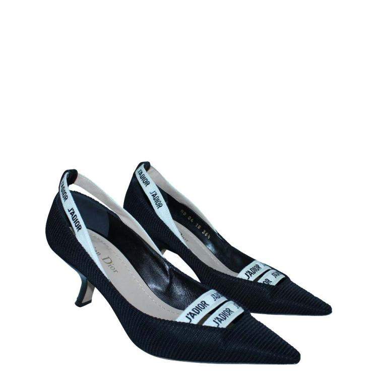 Pre Owned Dior Black Technical Fabric J'adior Ribbon Pointed Toe Pumps Size 36.5