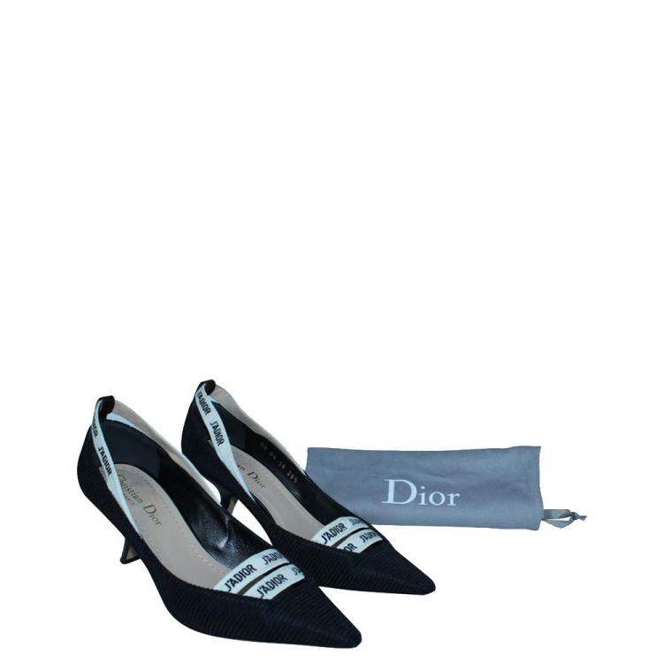 Pre Owned Dior Black Technical Fabric J'adior Ribbon Pointed Toe Pumps Size 36.5