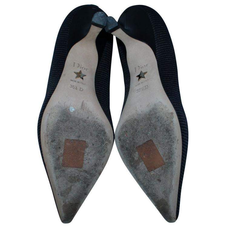 Pre Owned Dior Black Technical Fabric J'adior Ribbon Pointed Toe Pumps Size 36.5
