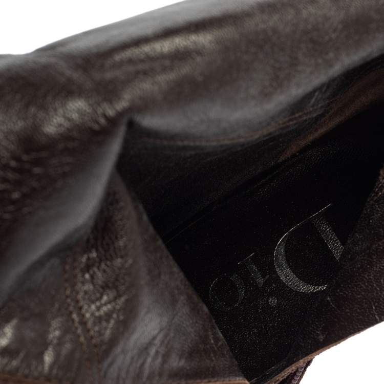 Pre Owned Dior Brown Suede And Leather Knee Length Pointed Toe Buckle Boots Size 38