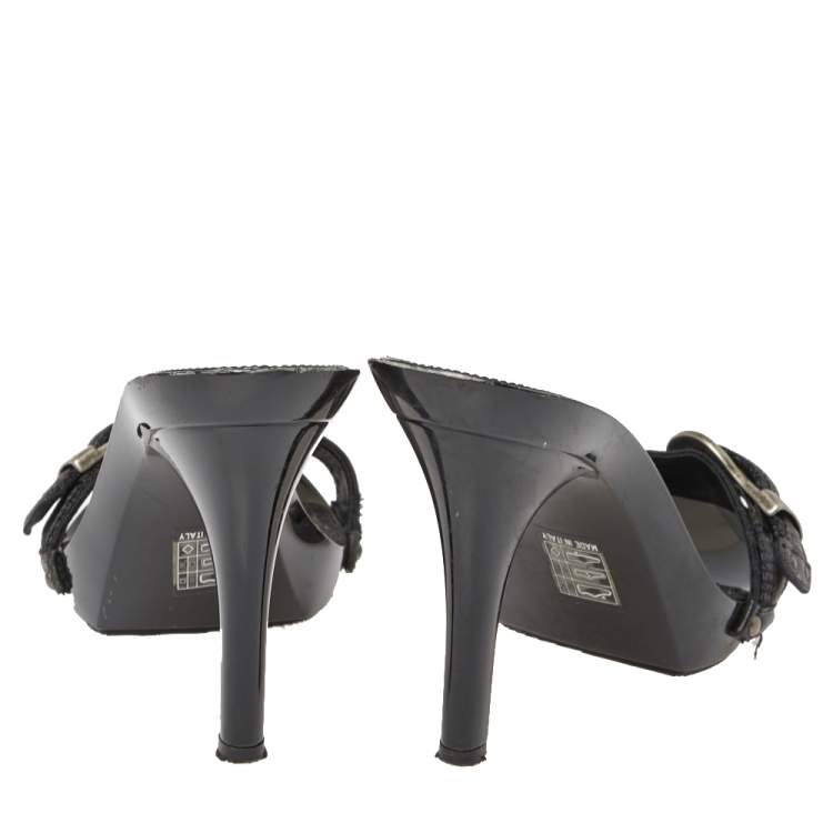Pre Owned Dior Black Canvas Slip On  Buckle Logo Sandals Size 40.5