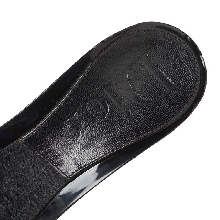 Pre Owned Dior Black Canvas Slip On  Buckle Logo Sandals Size 40.5