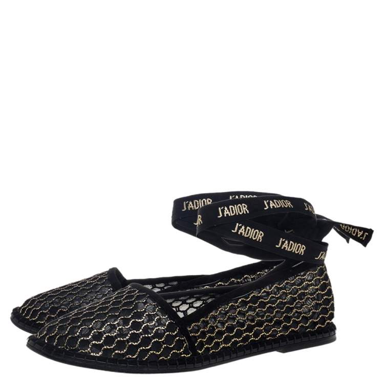Pre Owned Dior Black Mesh And Suede Nicely D Espadrilles Size 37.5