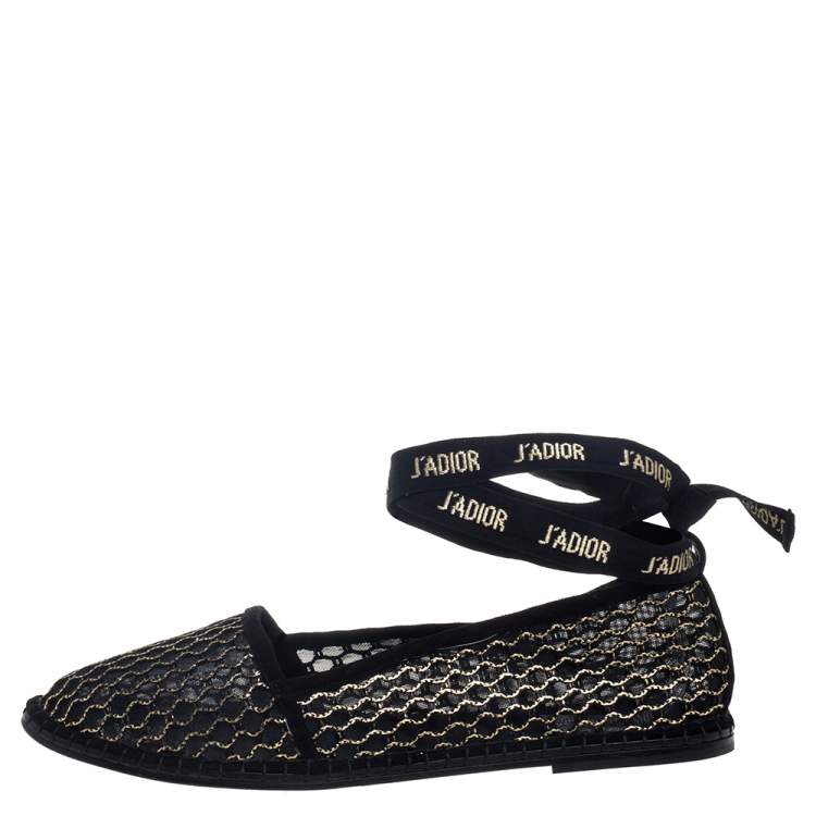 Pre Owned Dior Black Mesh And Suede Nicely D Espadrilles Size 37.5