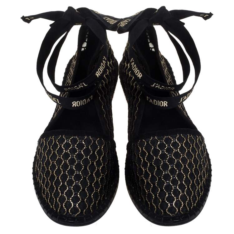 Pre Owned Dior Black Mesh And Suede Nicely D Espadrilles Size 37.5