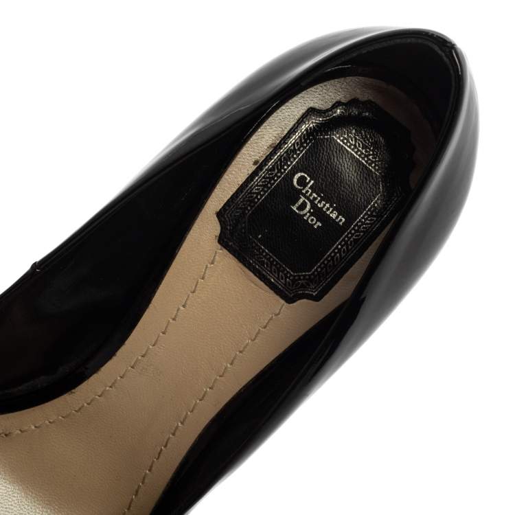 Pre Owned Dior Black Patent Leather Platform Peep Toe Pumps Size 39