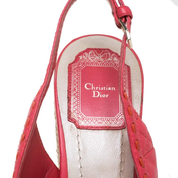 Pre Owned Dior Pink Cannage Leather Wedge Espadrilles Slingback Sandals Size 37