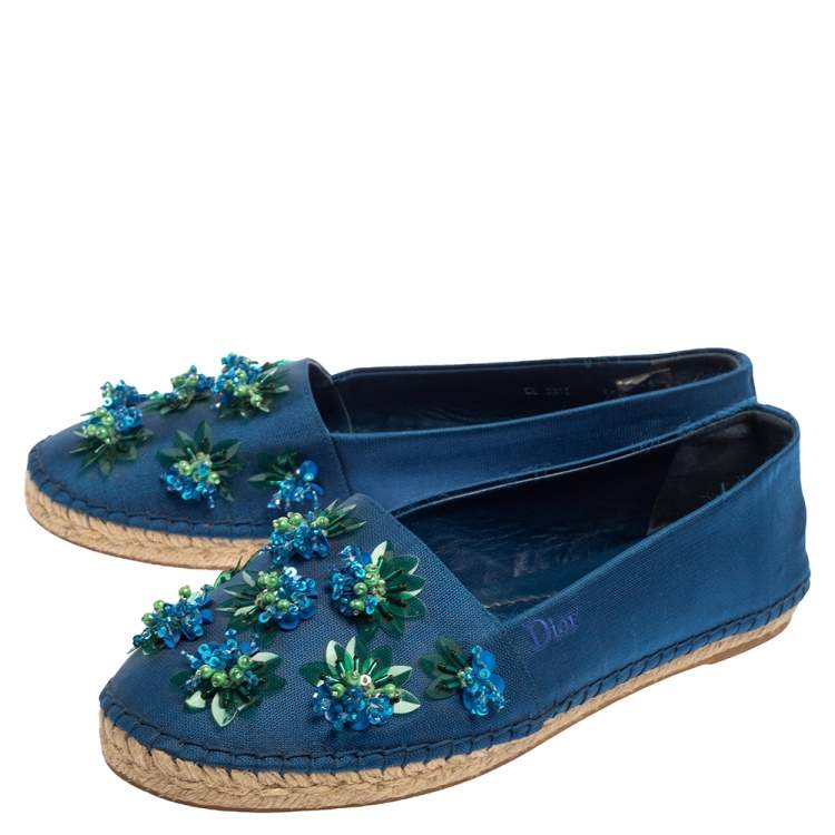 Pre Owned Dior Blue Mesh Espadrille Slip On Ballet Flats Size 39