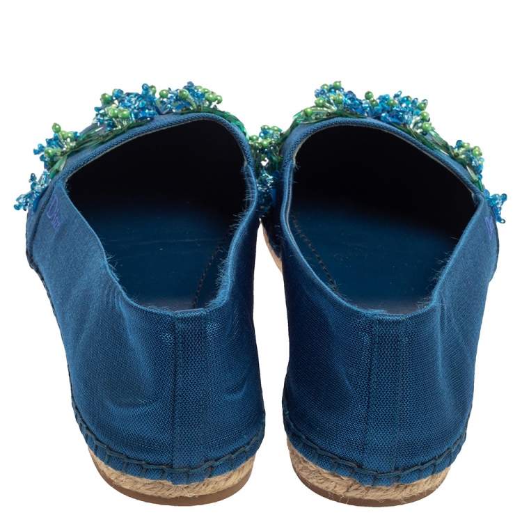 Pre Owned Dior Blue Mesh Espadrille Slip On Ballet Flats Size 39