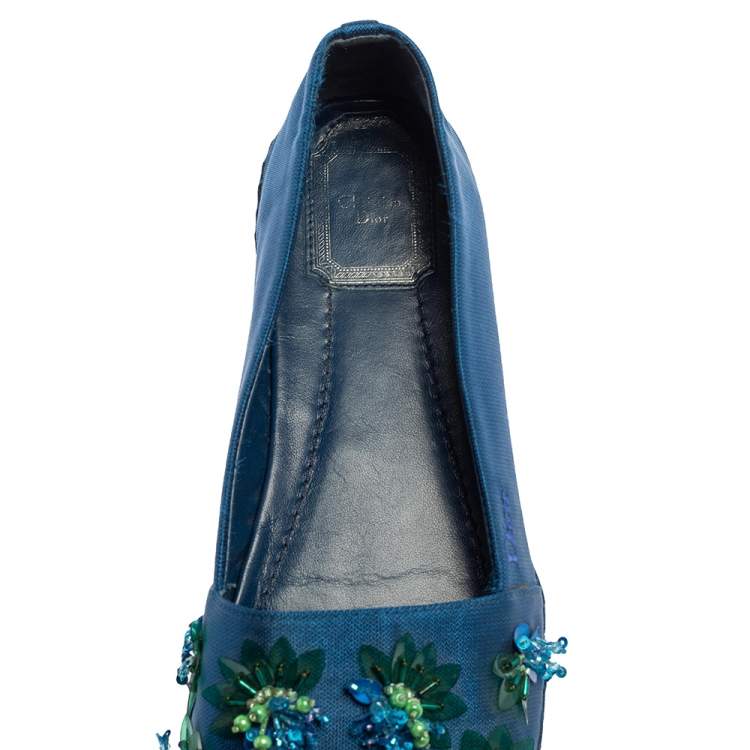 Pre Owned Dior Blue Mesh Espadrille Slip On Ballet Flats Size 39