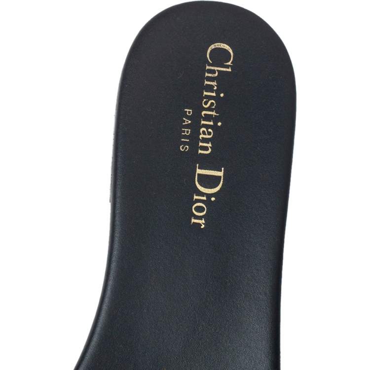 Pre Owned Dior Blue/White Cotton Fabric Embroidered Dway Logo Slide Flats Size 39