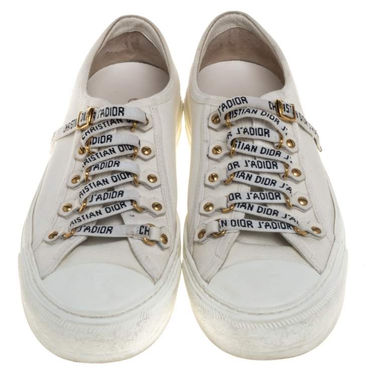 Pre Owned Dior White Canvas Walk'n'Dior Low Top Sneakers Size 38