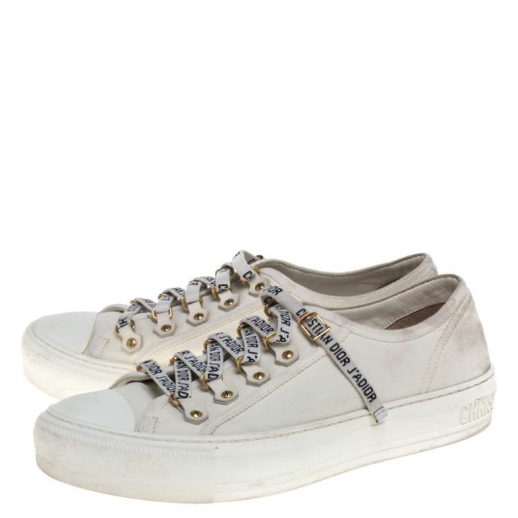 Pre Owned Dior White Canvas Walk'n'Dior Low Top Sneakers Size 38