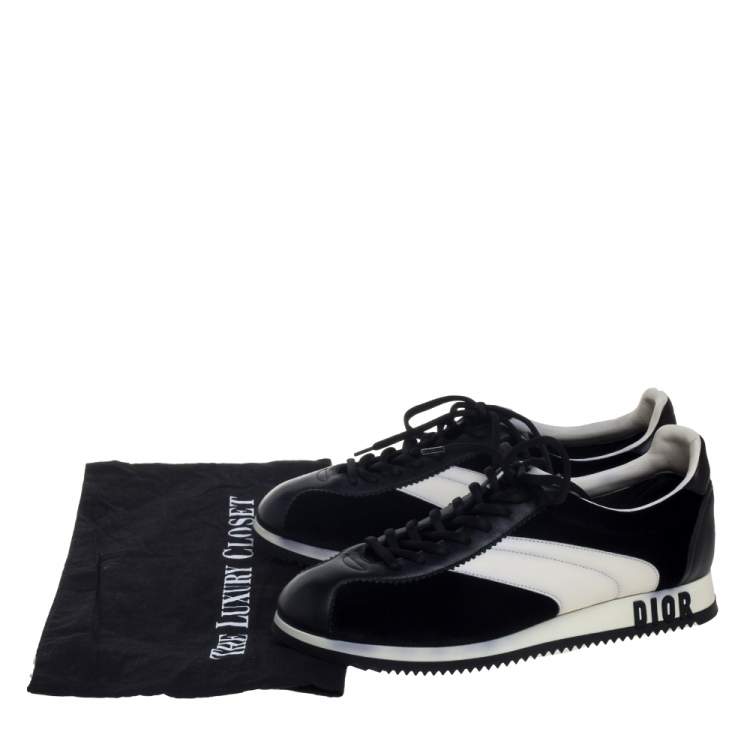 Pre Owned Dior Black/White Velvet and Leather Diorun Low Top Sneakers Size 38