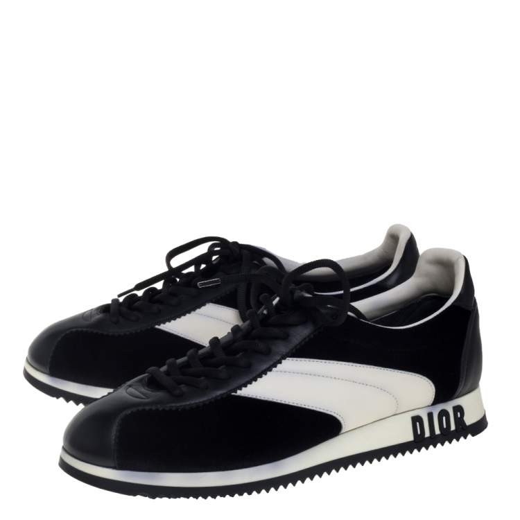 Pre Owned Dior Black/White Velvet and Leather Diorun Low Top Sneakers Size 38