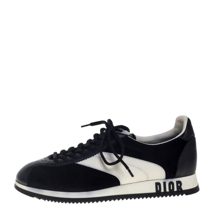 Pre Owned Dior Black/White Velvet and Leather Diorun Low Top Sneakers Size 38