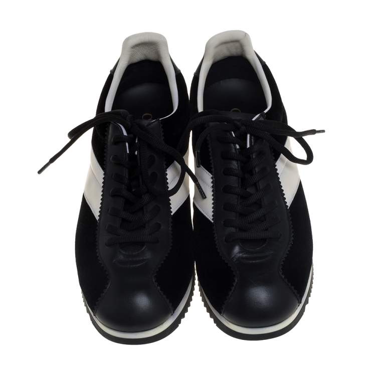 Pre Owned Dior Black/White Velvet and Leather Diorun Low Top Sneakers Size 38