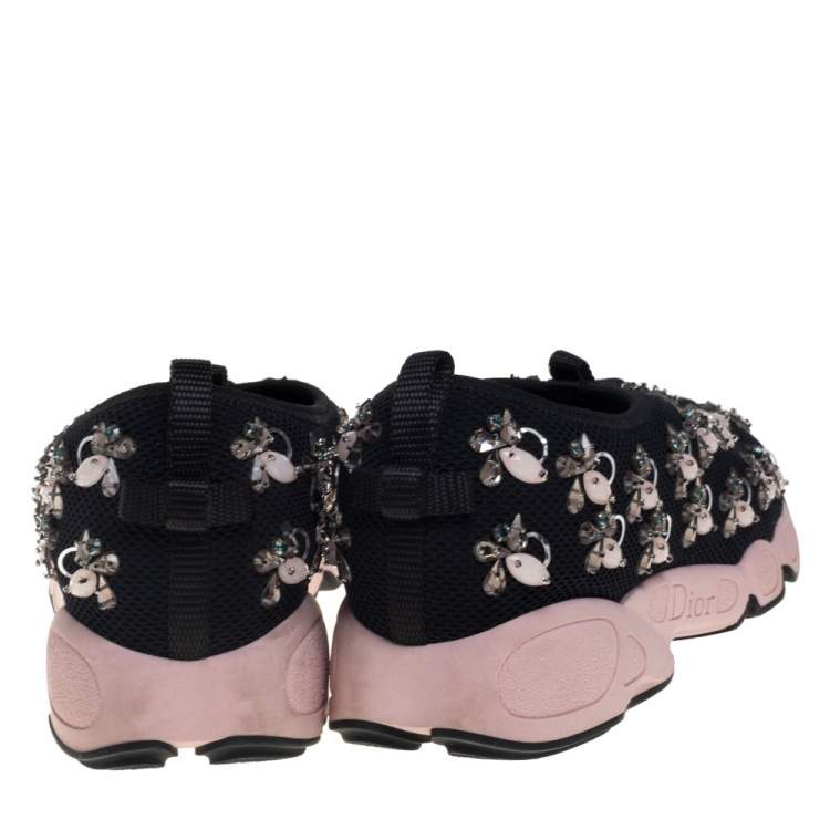 Pre Owned Dior Black Mesh Fusion Embellished Slip On Sneakers Size 37.5