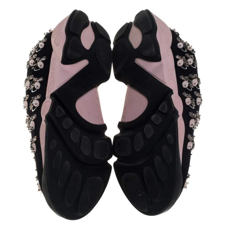 Pre Owned Dior Black Mesh Fusion Embellished Slip On Sneakers Size 37.5