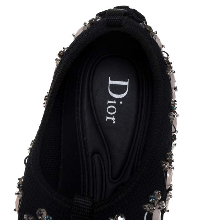 Pre Owned Dior Black Mesh Fusion Embellished Slip On Sneakers Size 37.5