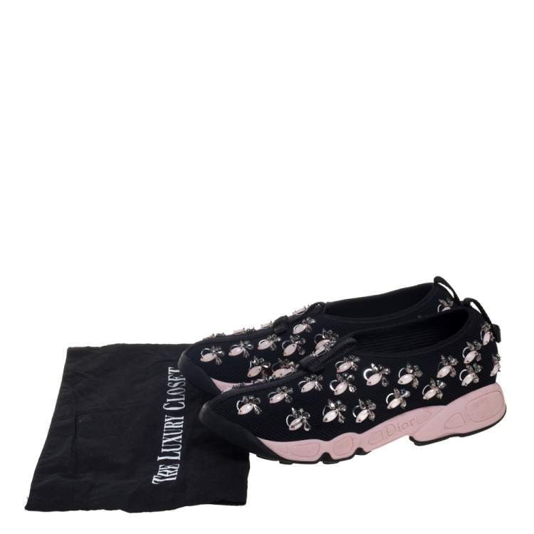 Pre Owned Dior Black Mesh Fusion Embellished Slip On Sneakers Size 37.5