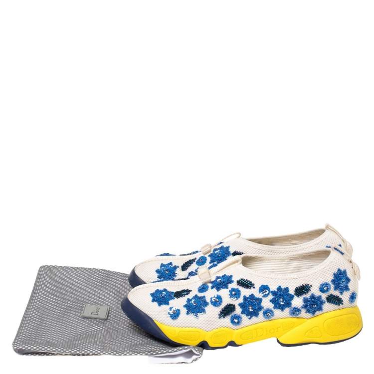 Pre Owned Dior White Mesh Fusion Floral Sequins Embellished Slip On Sneakers Size 38