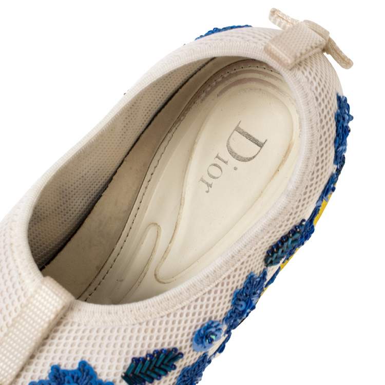 Pre Owned Dior White Mesh Fusion Floral Sequins Embellished Slip On Sneakers Size 38