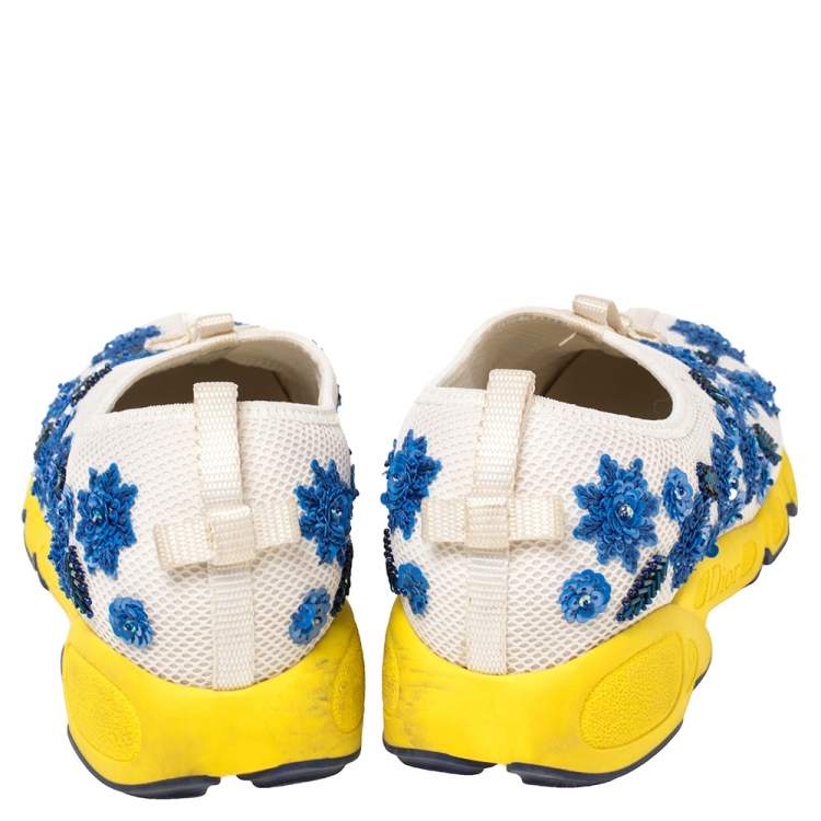 Pre Owned Dior White Mesh Fusion Floral Sequins Embellished Slip On Sneakers Size 38