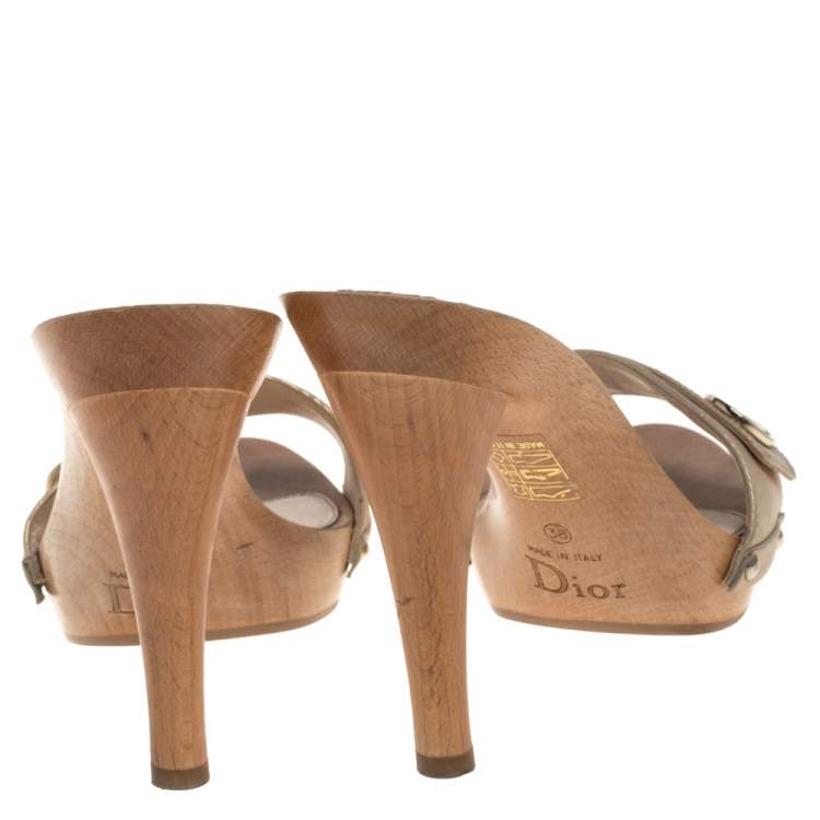 Pre Owned Dior Metallic Gold Fabric Buckle Detail Slide Sandals Size 38