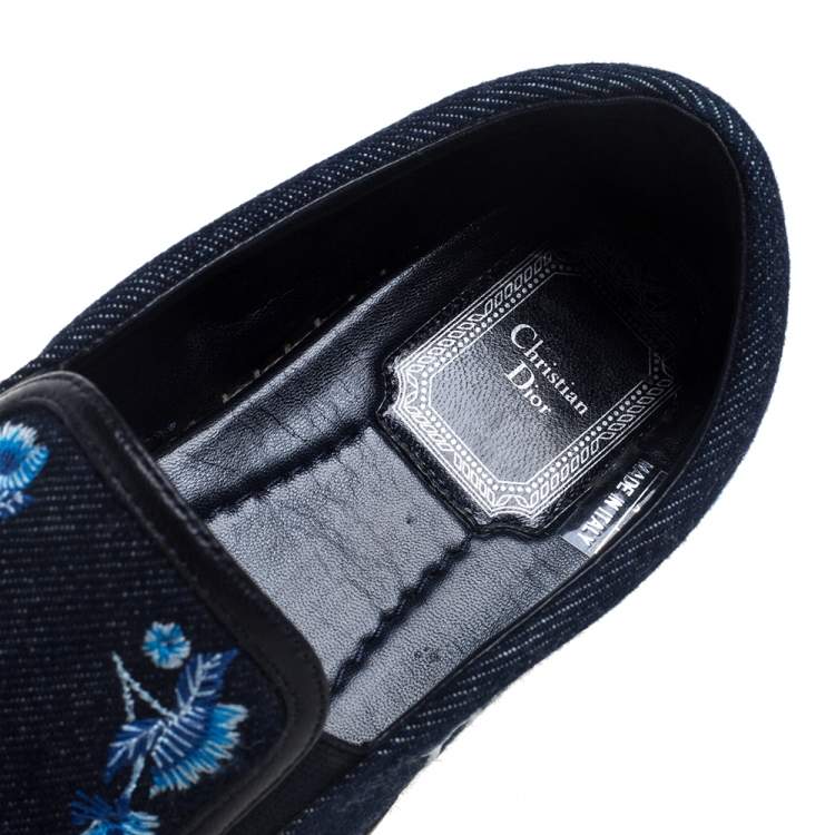 Pre Owned Dior Blue Floral Embroidered Denim Prairie Espadrille Flats Size 36