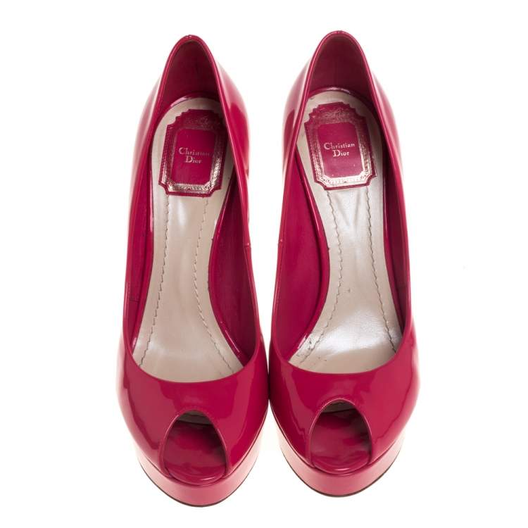 Pre Owned Dior Pink Patent Leather Miss Dior Peep Toe Platform Pumps Size 39