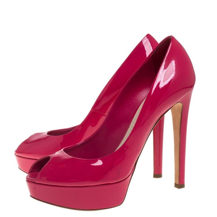 Pre Owned Dior Pink Patent Leather Miss Dior Peep Toe Platform Pumps Size 39