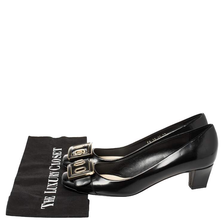 Pre Owned Dior Black Leather Buckle Embellished Square Toe Pumps Size 38
