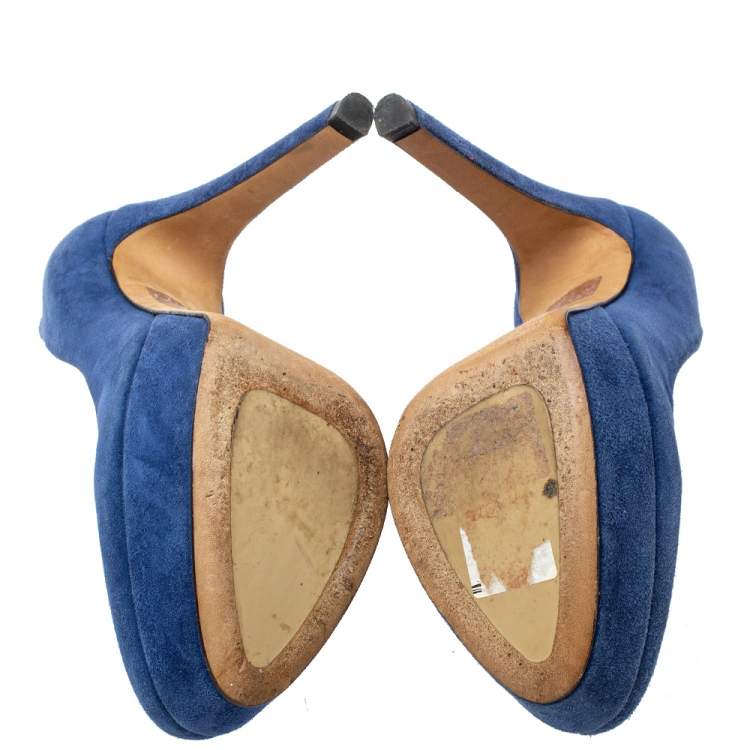 Pre Owned Dior Blue Suede Platform Pumps Size 35