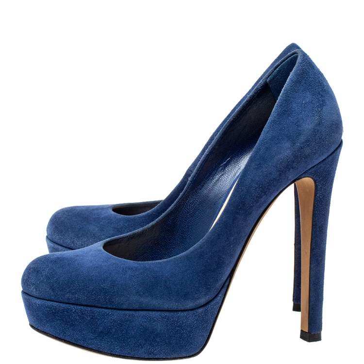 Pre Owned Dior Blue Suede Platform Pumps Size 35