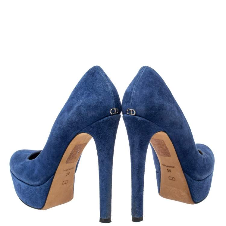 Pre Owned Dior Blue Suede Platform Pumps Size 35