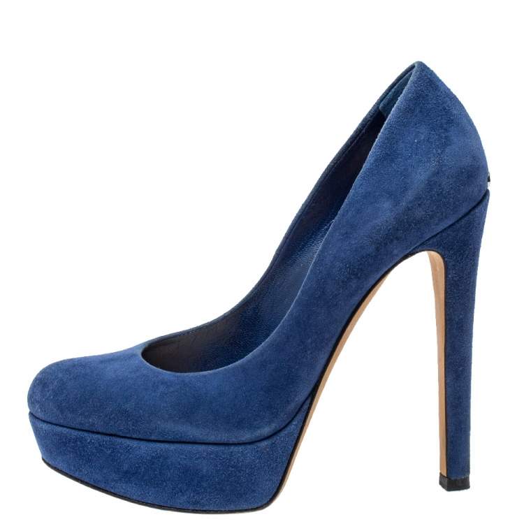 Pre Owned Dior Blue Suede Platform Pumps Size 35