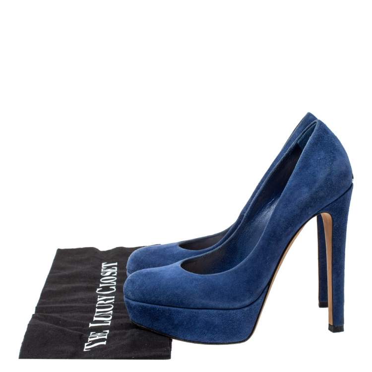 Pre Owned Dior Blue Suede Platform Pumps Size 35