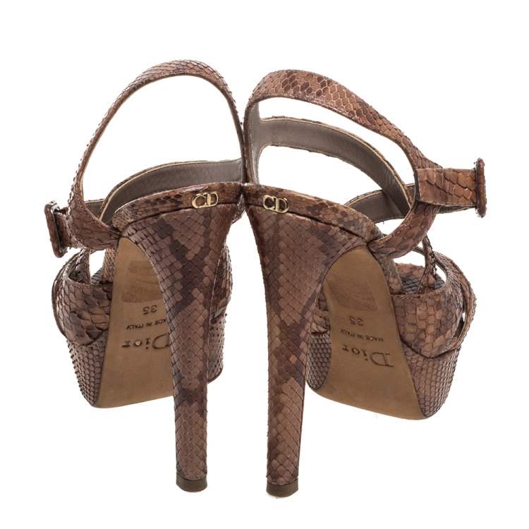 مملوكة مسبقًا Dior Brown Python Strappy Platform Sandals Size 35