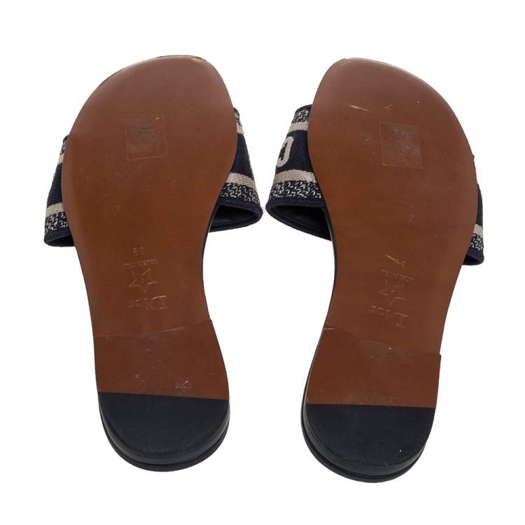 Pre Owned Dior Blue Canvas Dway Slide Sandals Size 39