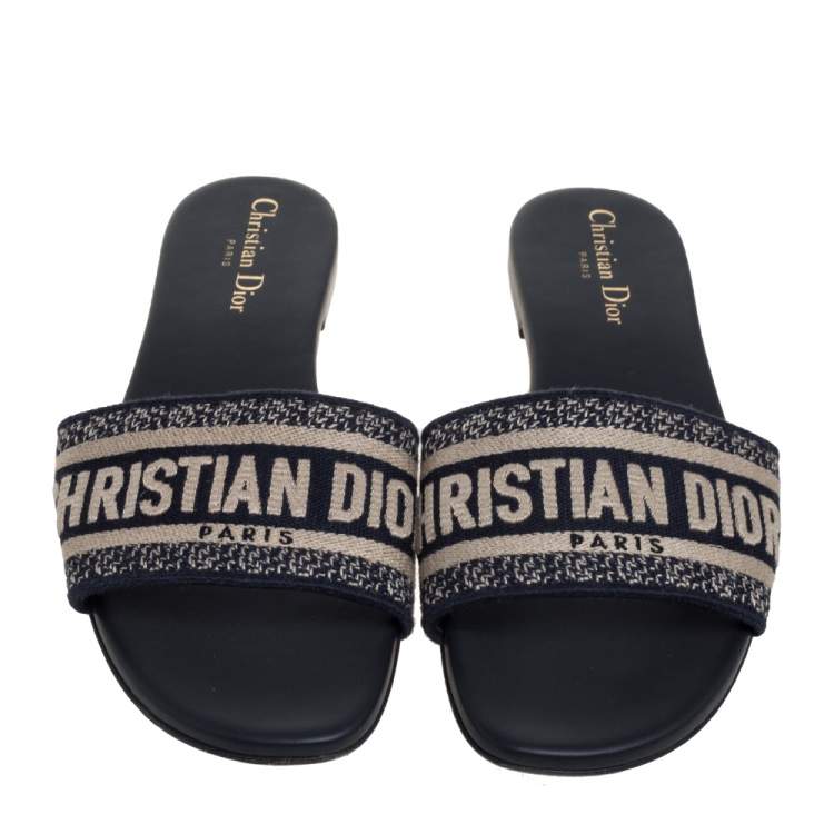 Pre Owned Dior Blue Canvas Dway Slide Sandals Size 39