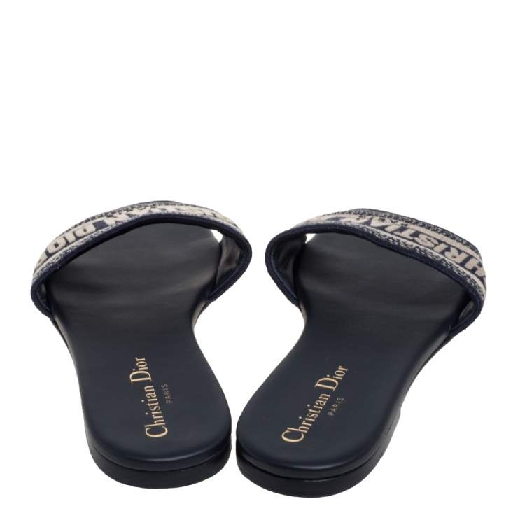 Pre Owned Dior Blue Canvas Dway Slide Sandals Size 39