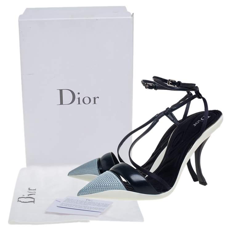Pre Owned Dior Grey//Black Leather And Fabric Def Cruise Pointed Toe Pumps Size 39