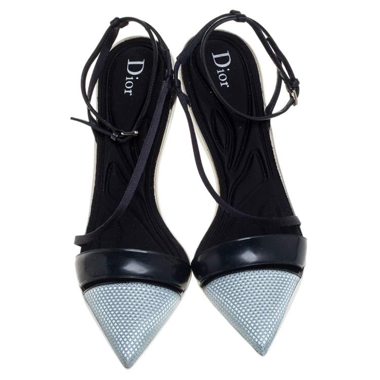 Pre Owned Dior Grey//Black Leather And Fabric Def Cruise Pointed Toe Pumps Size 39