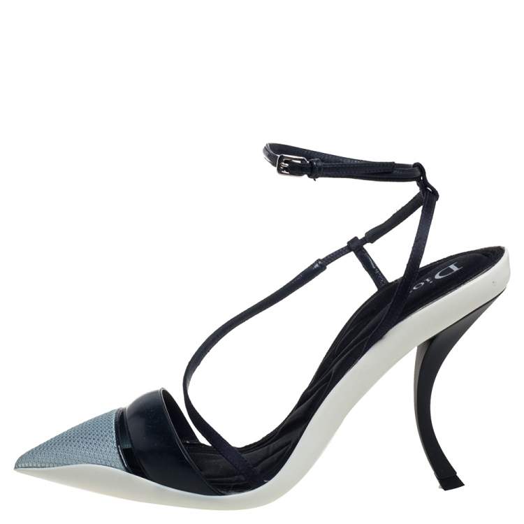 Pre Owned Dior Grey//Black Leather And Fabric Def Cruise Pointed Toe Pumps Size 39