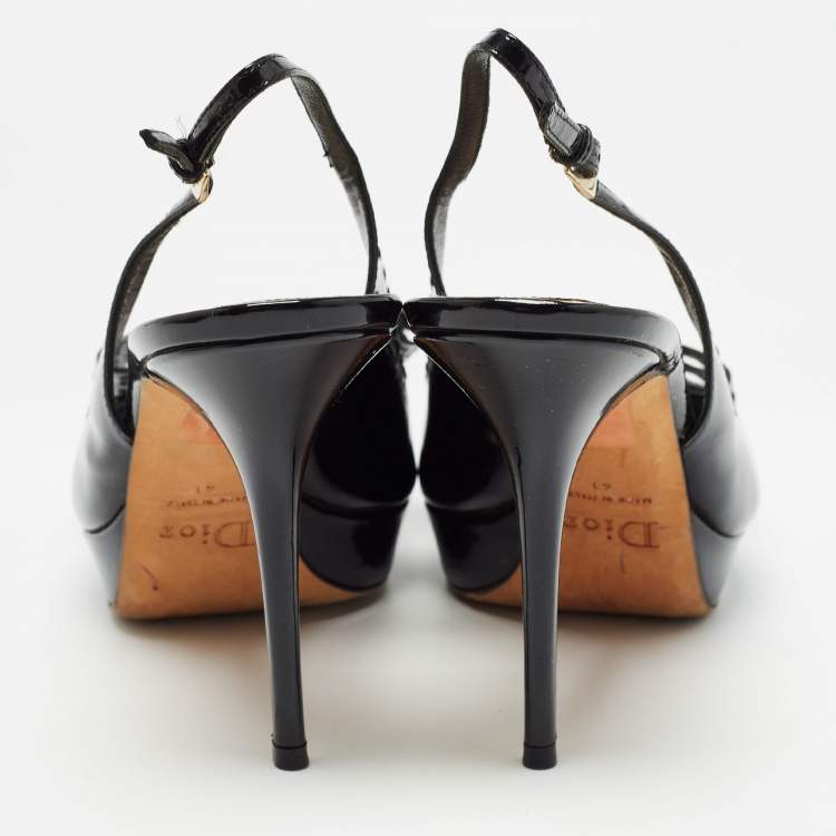 Pre Owned Dior Black Patent Leather Cannage Bow Detail 'Butterfly' Slingback Pumps Size 41